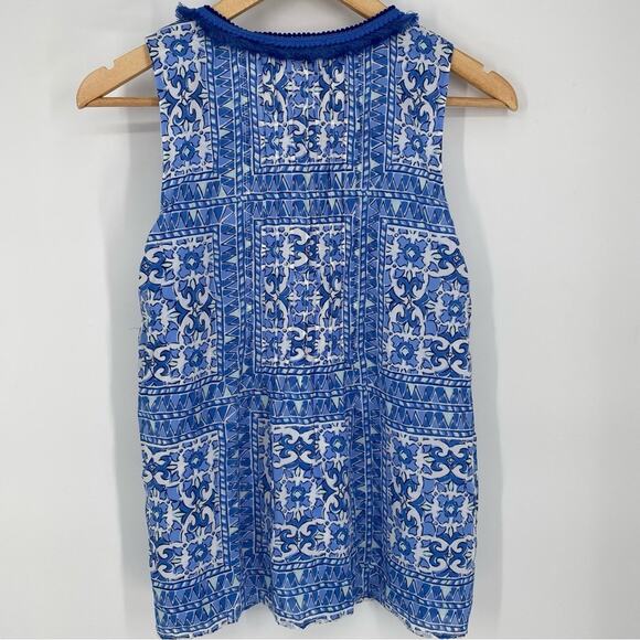 Vineyard Vines Tank Blue White Cay Scarf Print Nautical V-Neck Fringe Coastal XS - Picture 3 of 9